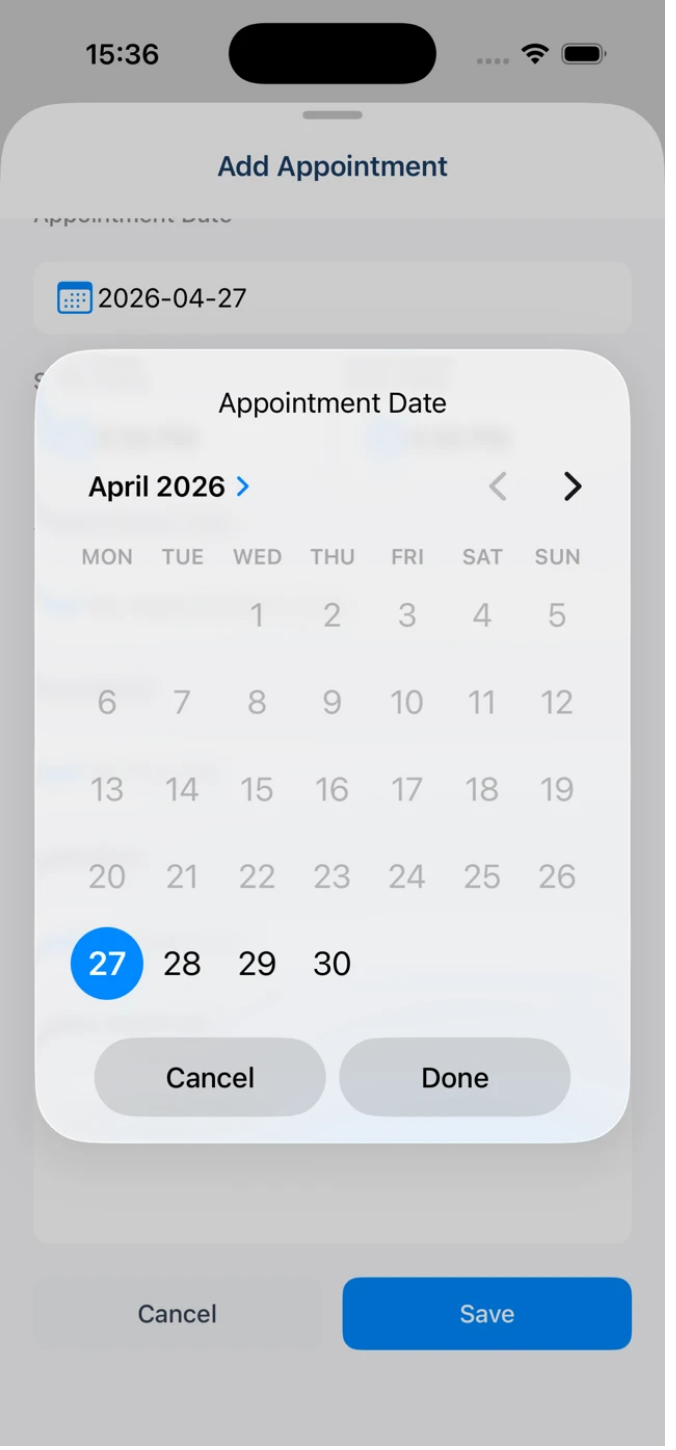 OTG app adding appointment date details.png